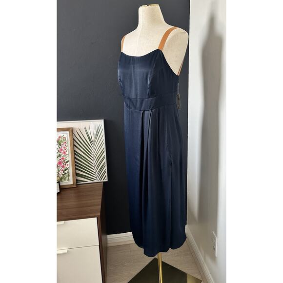 BY ANTHROPOLOGIE Sweetheart Side Slit Slip Open Back Midi Dress Satin - Picture 5 of 12